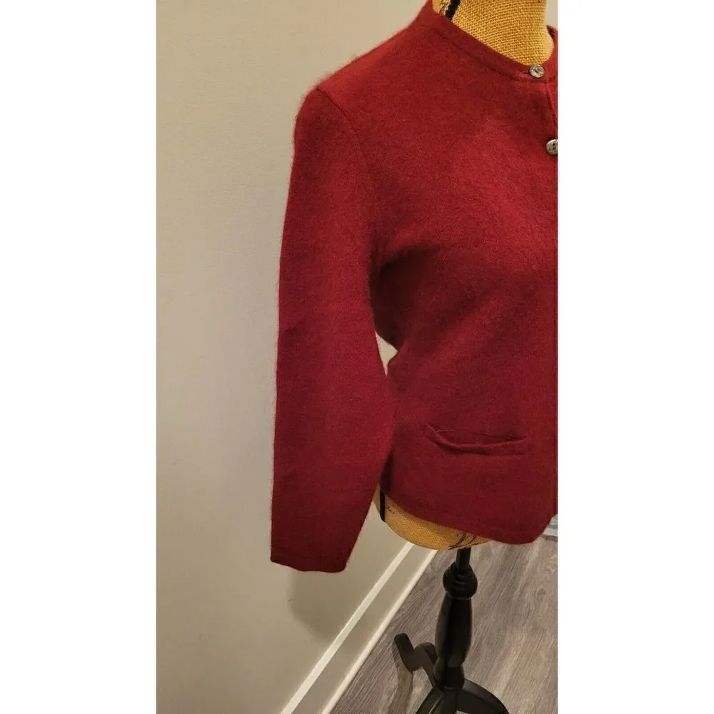 Possumdown Button Down Sweater Cardigan Merino Wool Burgundy Red Sz Large